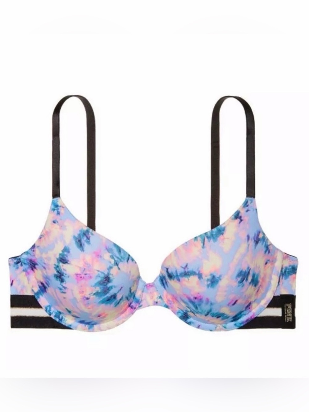 PINK Victoria's Secret Pastel Tie-Dye Underwire Bra with Black Straps